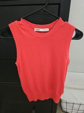 Zara Sleeveless Knit Crew Neck Sweater Tank Coral Womens Small